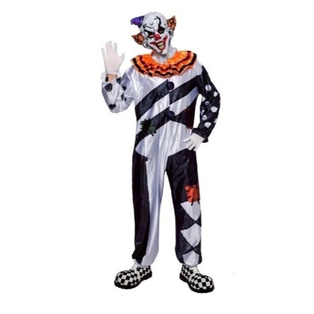 NEW Spooktacular Creations Scary Clown Costume Mask & Jumpsuit Mens Size L
